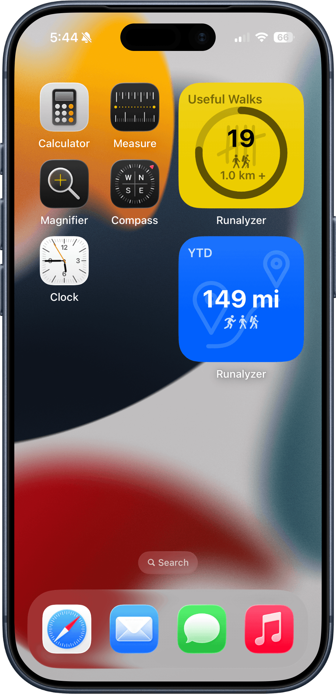 Runalyzer widget on iPhone home screen showing metric value and goal progress